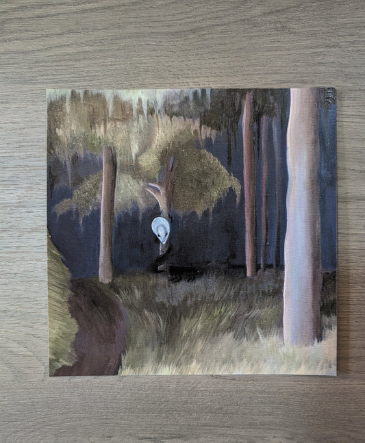 Abstract art print on a wooden surface